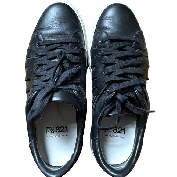 PS821 BLACK LEATHER SNEAKERS, HANDCRAFTED IN ITALY-LIMITED EDITION!